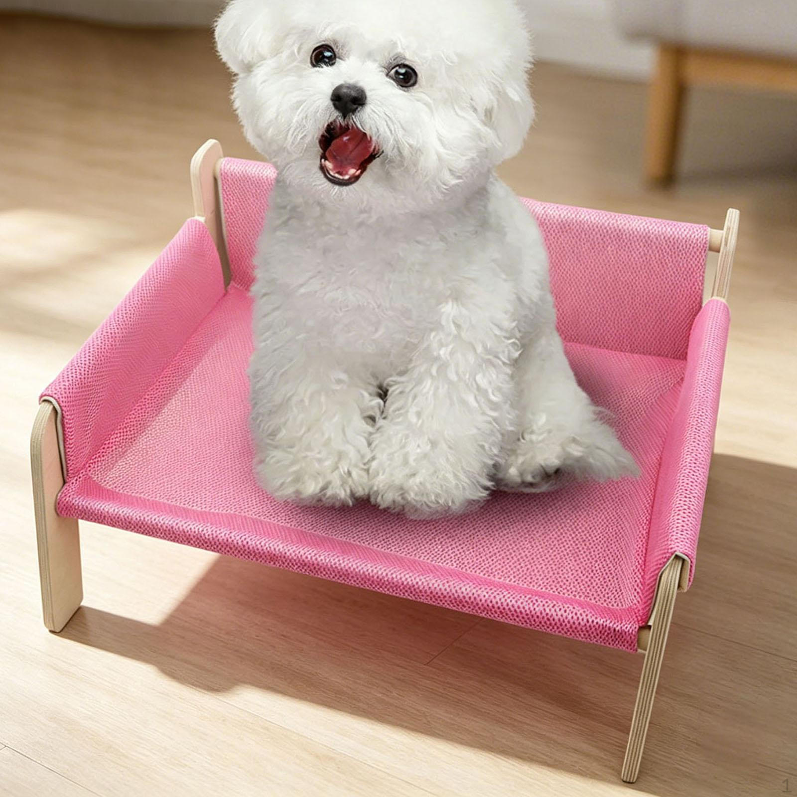 

Cat Bed Elevated Hammock Pet Scratcher Wooden Frame Lounger with Soft Cloth Removable Cover Suitable рожевий