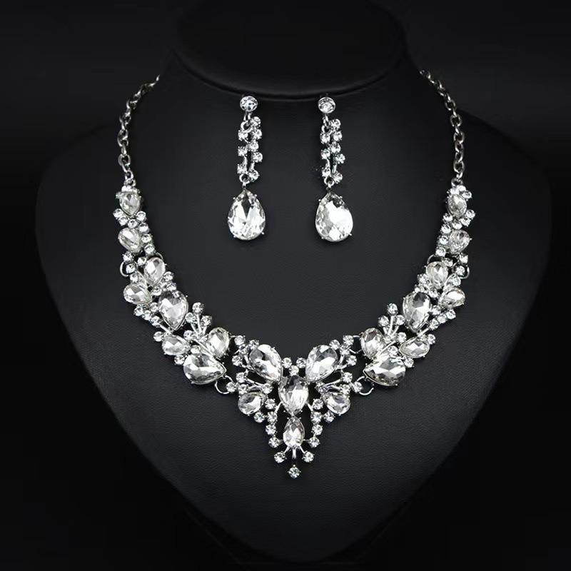 Waterdrop Women s Wedding Necklace, Earrings, Short Collar Necklace Necklace+Earrings серебряный