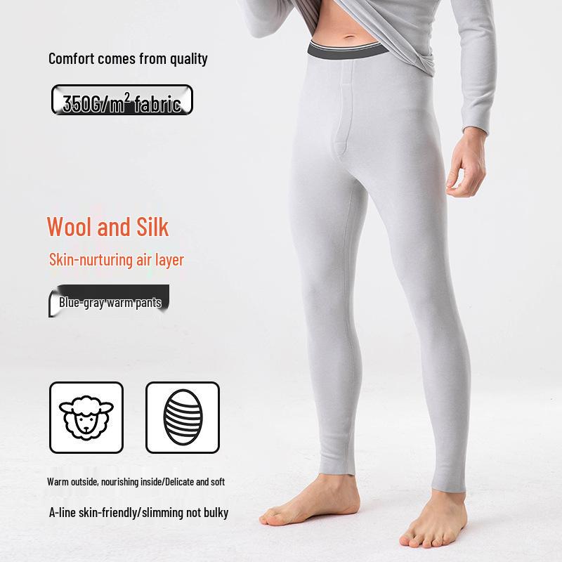 Men's Wool-Silk-Acrylic Seamless Fleece-Lined Warm Underwear Set