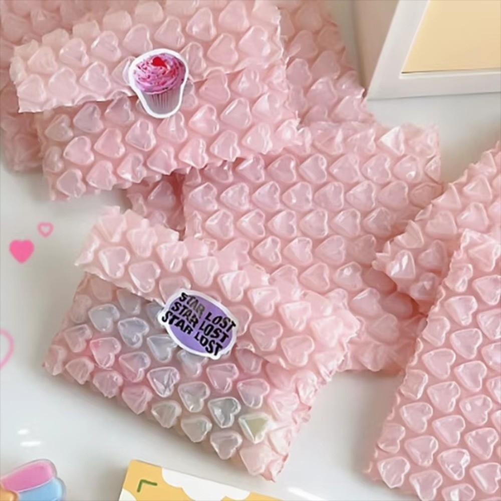 New Pink Heart Bubble Bag Shockproof PE Self-Seal Packaging Foldable Small Card Sleeve Bubble Film Packaging Supplies