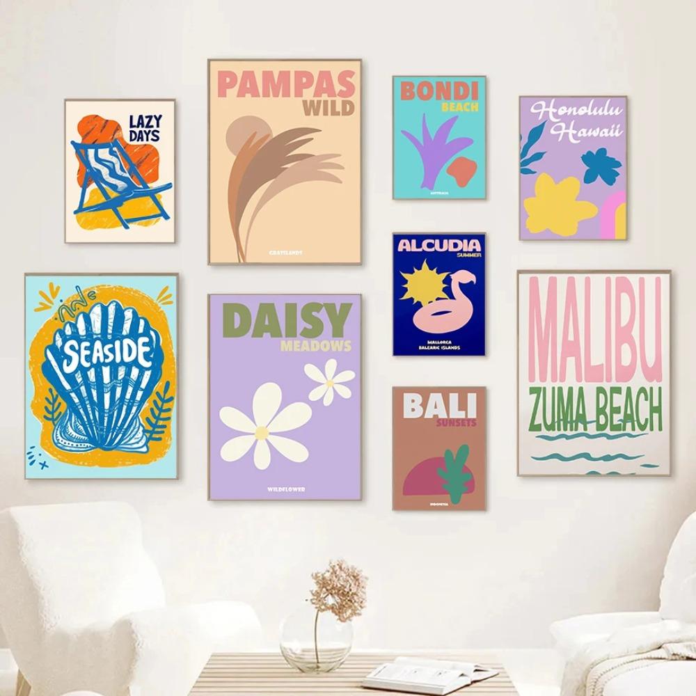 Summer Minimalist Beach Vacation Poster Abstract Graphic Shell Coconut Tree Modern Prints Canvas Wall Pictures Home Room Decor