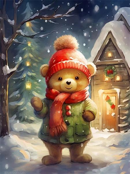 Diamond Painting Kit Bear Animal Home Decor Full Square Round Embroidery Mosaic Winter Christmas Handmade Gift