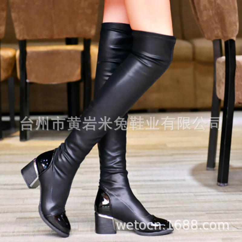 Autumn and winter boots, fashionable stretch over the knee slim boots, pointed thick heel medium heel Martin boots