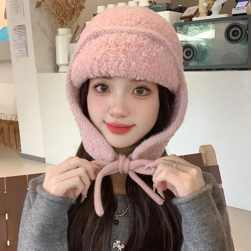 Keep Warm and Cold Children Autumn and Winter Thickened Fleece Ear Protector Knitted Wool Balaclava Hat
