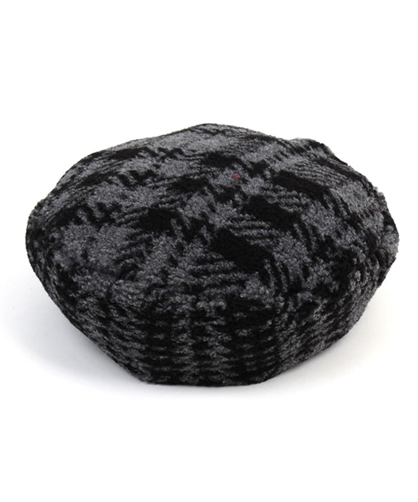Fleece Gray Check Beret