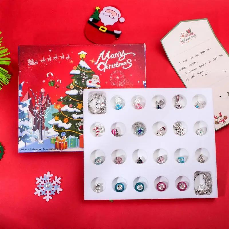 Set de 24 bucăți Calendar de Crăciun 2024 pentru brățări de Advent cu numărătoare inversă 24 de zile Set de brățări de Crăciun DIY
