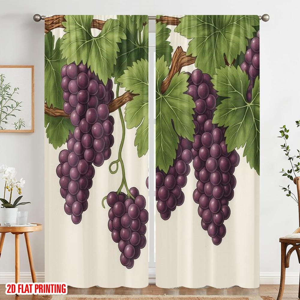 2pcs,2D Plane Printing Print Curtains Vineyard Bounty Polyester Woven (without Rod) All Seasons Ldeal for Various Room Types