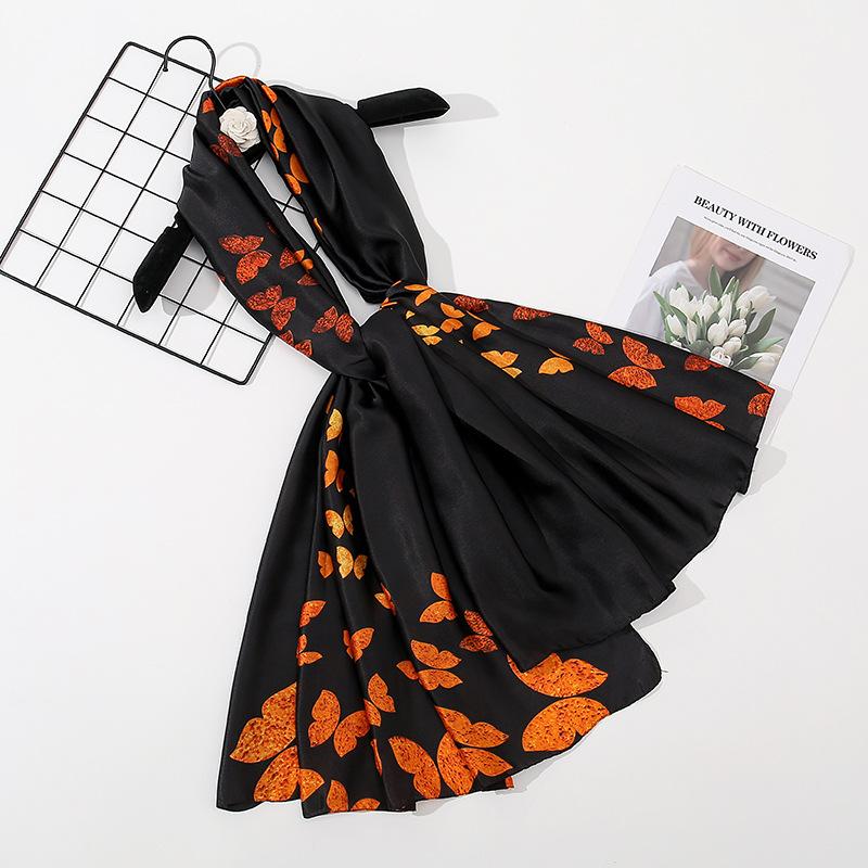 Dazzle Dance Butterfly Printing Nou Satin de mătase Eșarfă lungă de mătase Birou aer condiționat Decorare cameră șal doamnelor