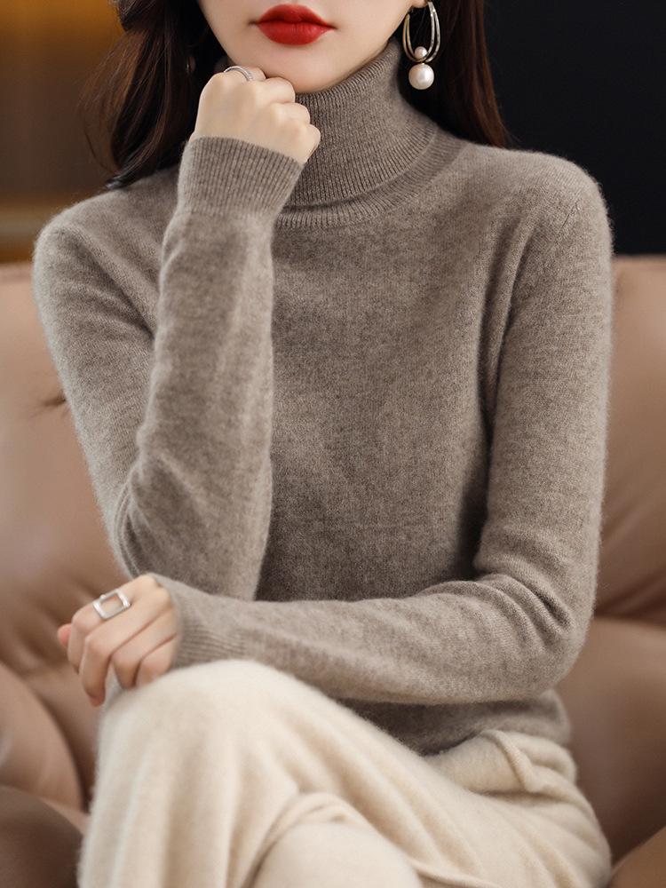2026 AW Women's High Neck Plain Knit Cashmere Sweater Base Layer