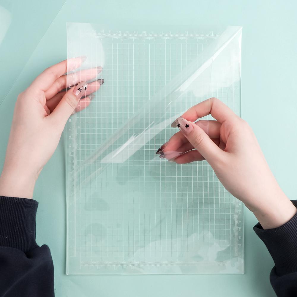 A4 Klares klebriges Photopolymer-Matte mit 1/4" Gitter & cm und Zoll Doppel-Skalen für Schablonenstempel, Zeichenvorlage | Wiederverwendbar Anti-Rutsch