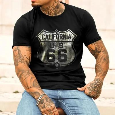 T-shirt en coton vintage pour hommes Personnalité américaine Route 66 Design Manches courtes T-shirts pour femmes Décontracté Grande taille Homme harajuku