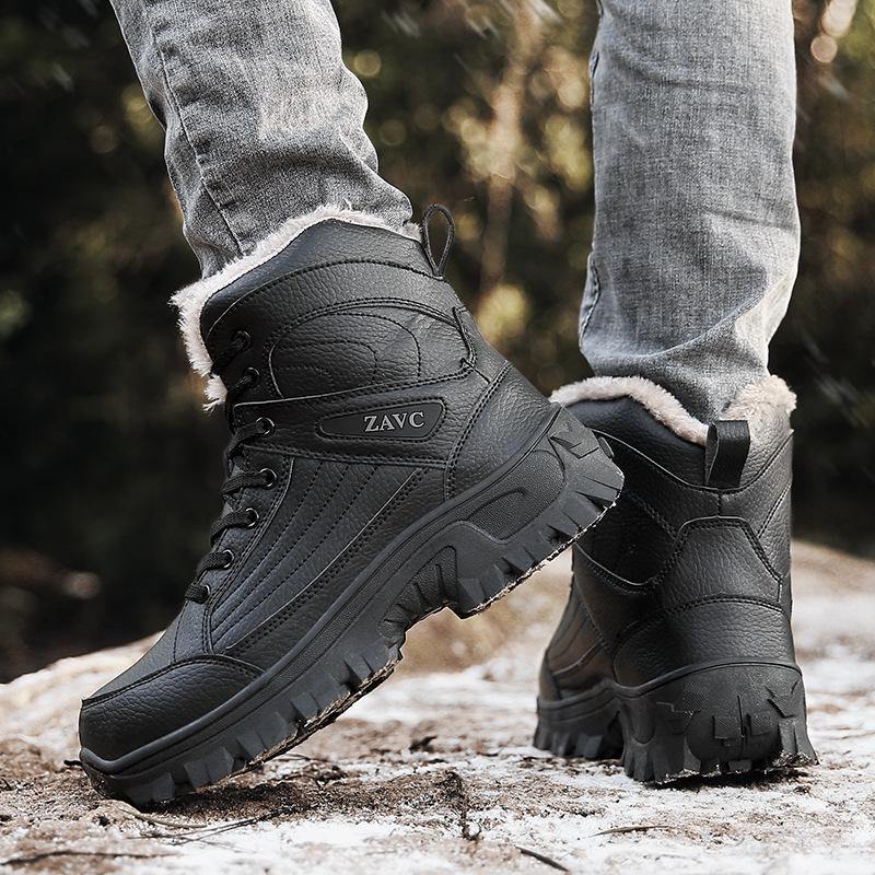 Northeast Herre Svarte Vanntette Sklisikre Høye Snøstøvler - Kuldebestandige, Slitesterke, Fløyelsforede, Bomullssko med Tykk Såle