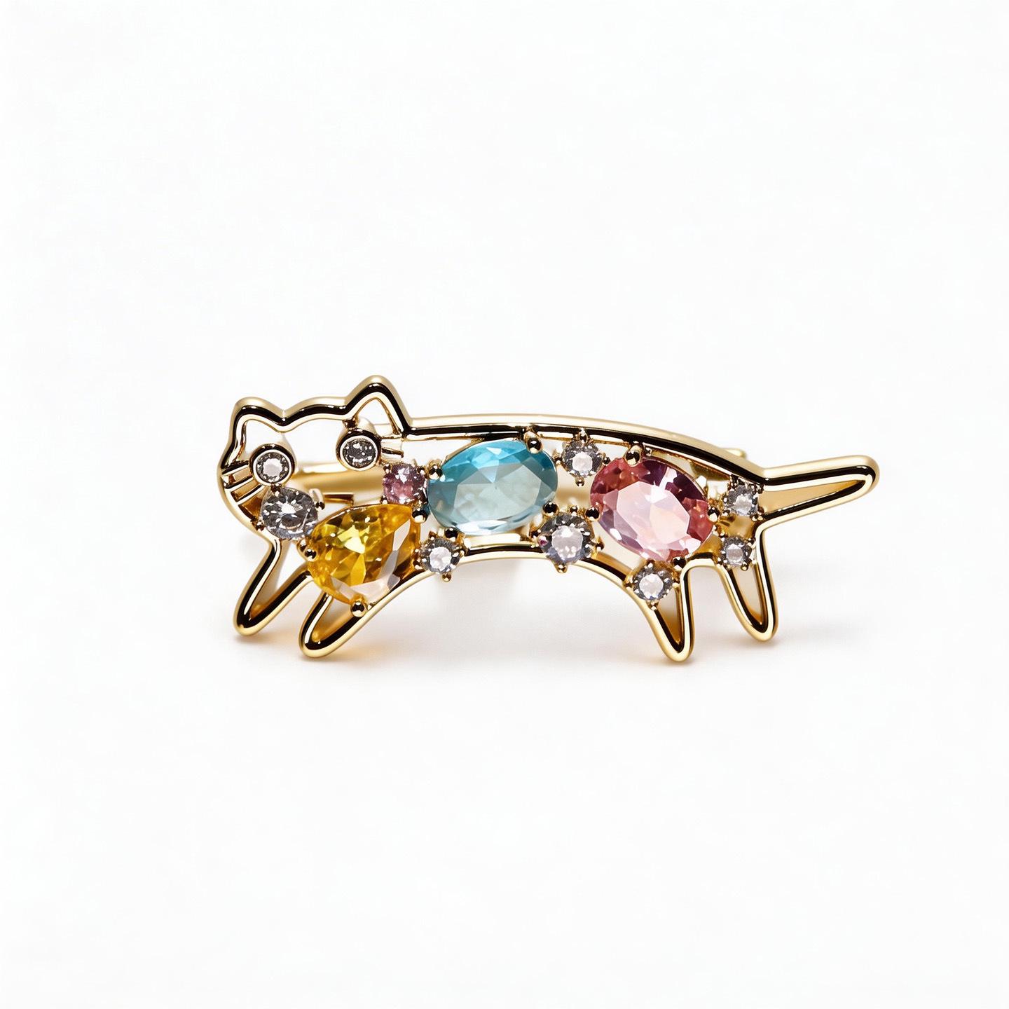 Bo Xin Yun Cute Colorful Cubic Zirconia Cat Brooch - Simple, Versatile Fashion Accessory