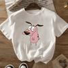 Courage The Cowardly Dog Graphic T‑Shirt Cute Pink Dog Print Unisex Oversized Loose Short Sleeve Tee Soft Cotton Cartoon Fans Casual Streetwear Tops