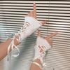 1 pár Dámské Rukávy na paži JK Lolita Styl Vyhloubené Šněrování Hrana Cosplay Představení bez prstů Nevěsta Svatba Foto Prop Manžety na paži
