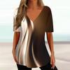 Gradient Stripes Printed V-neck Short Sleeved T-shirt Versatile Comfortable Fashionable Casual Women's T-shirt