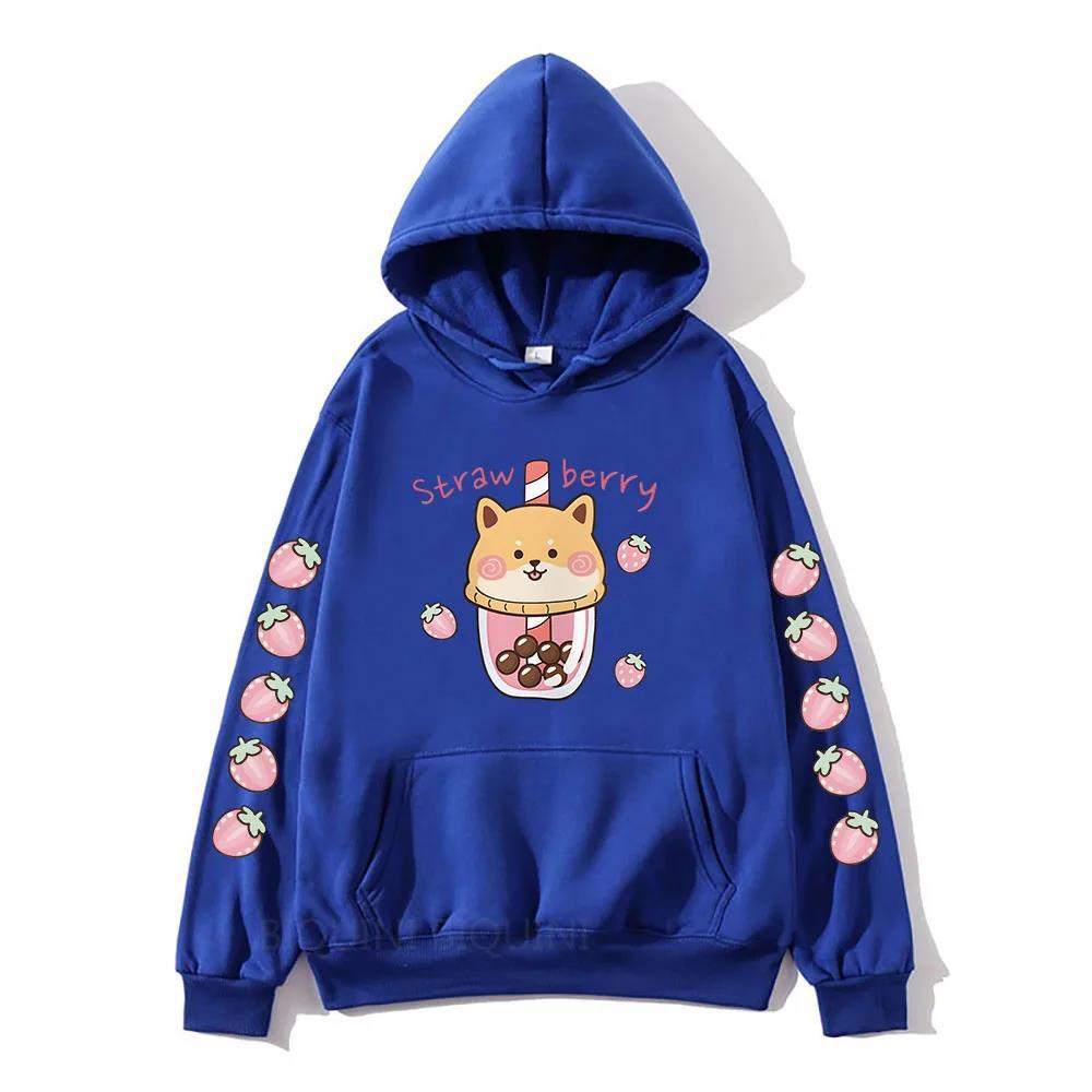 Funny Strawberry Milk Cartoon Graphic Printed Hooded  Sweatshirt Men Womnen Fashion Design Pullover Men's Fleece Hoodies
