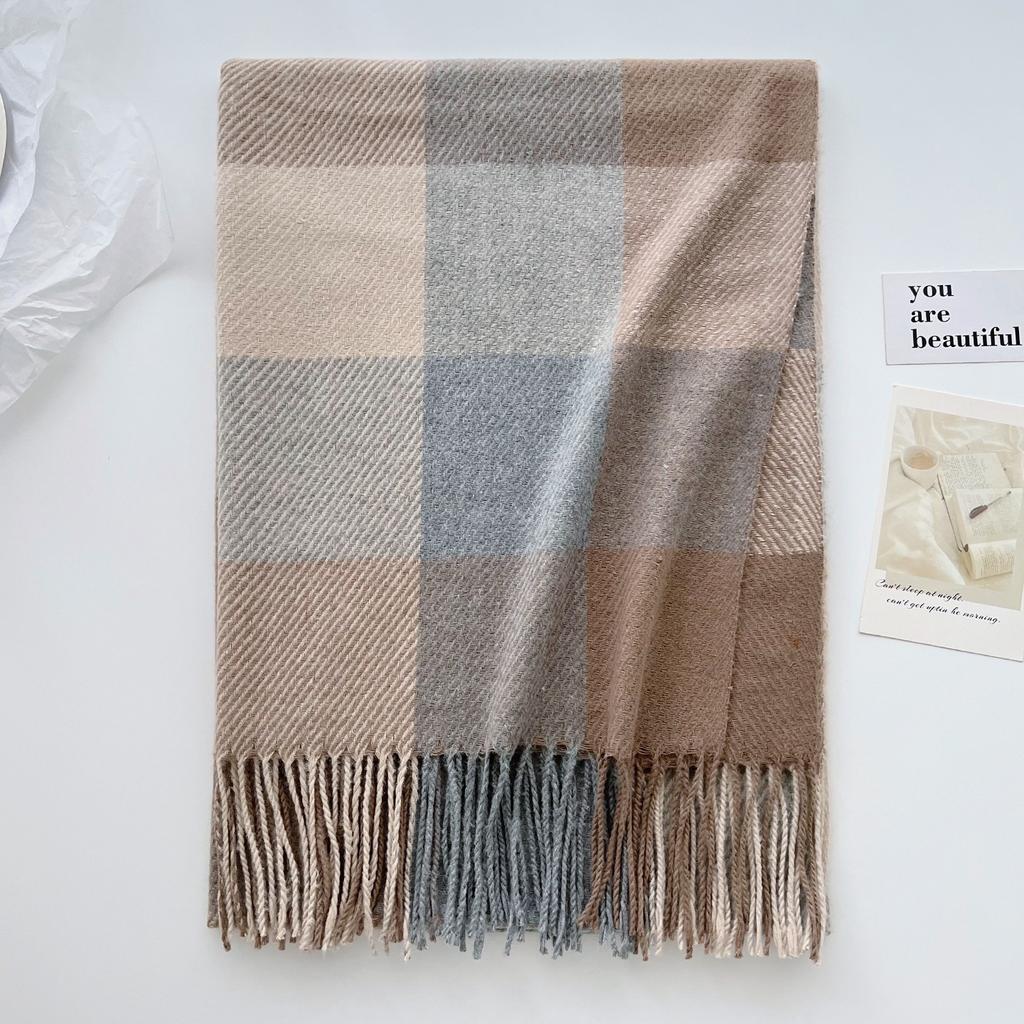 Autumn and winter British style plaid scarf men's and women's autumn and winter imitation cashmere scarf thickened warm fringed shawl scarf