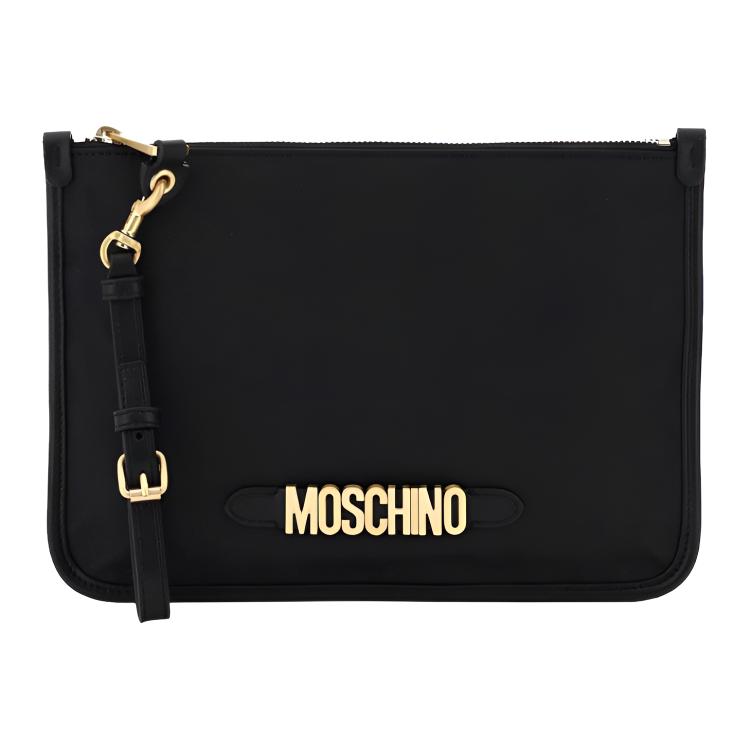 Moschino Front Metal Logo Detachable Wrist Handle Cotton Nylon PU Leather Clutch Women Clutch Black 211735AAV000002-1555 Basic Set BagDust Bag 13500₽