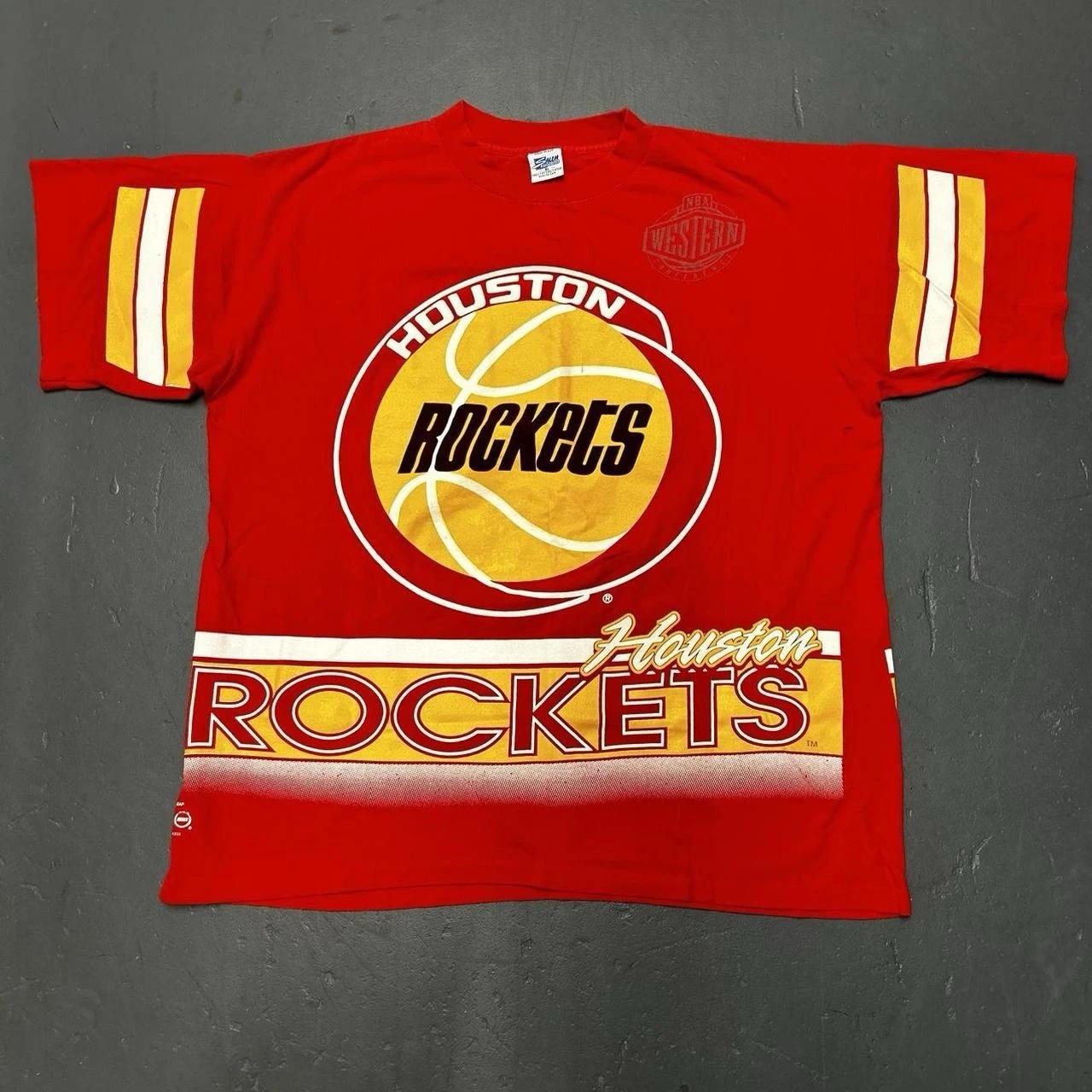 

Vintage Houston Rockets Salem Sports All Over Print Single Stitched T Shirt XL 2XL