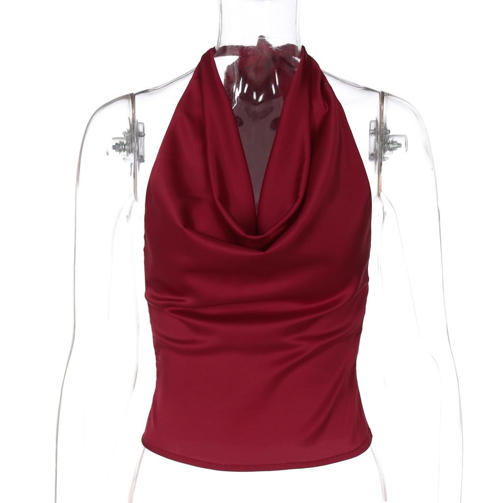 European and American women's clothing summer new fashion Spice Girls sexy backless solid color slim-fitting strap-on top tide