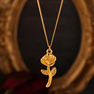 Elegant Rose Three-Dimensional Pendant, Clavicle Necklace, Romantic Flower Titanium Steel Plated With 18K Gold Color Retention