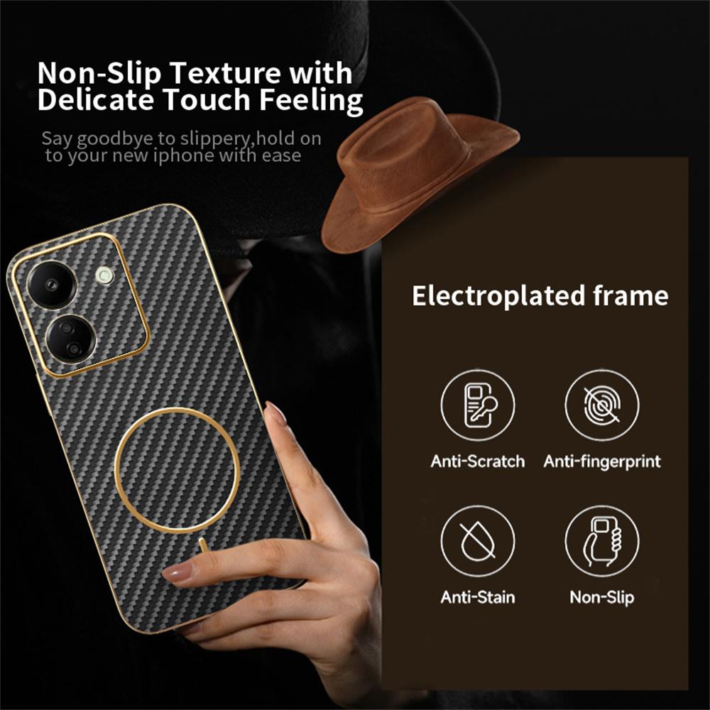 For Xiaomi Redmi 13C 4G/Poco C65 4G Phone Case Carbon Fiber Textured Electroplated TPU Back Cover