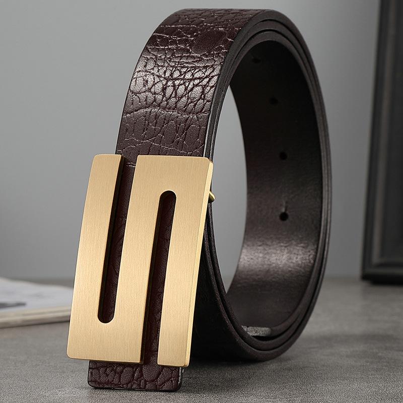 Belt Men'S Genuine Leather Buckle, First Layer Real Cowhide Inner Wear Formal Business Youth Handmade Plate Buckle Crocodile Pattern Belt Tide