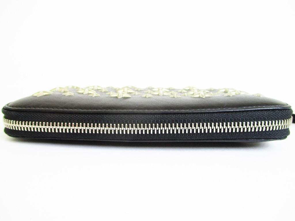 Authentisches Jimmy Choo Metallsterne Schwarzes Leder Rundes Reißverschluss-Portemonnaie FILIPA #8222 Gebraucht