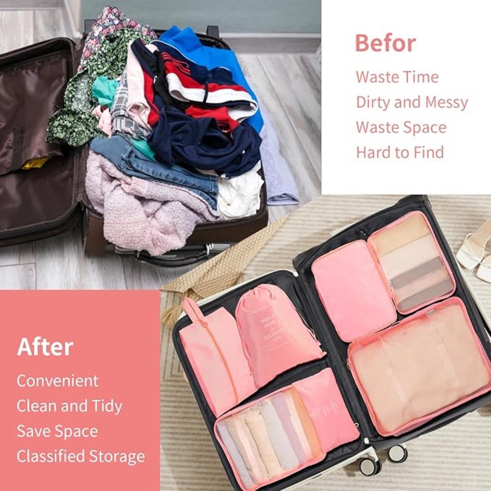 6 Pcs/Set Pink/Blue/Grey Travel Storage Bag Large Capacity Waterproof Luggage Clothing Underwear Storage Bag Bag With Zipper