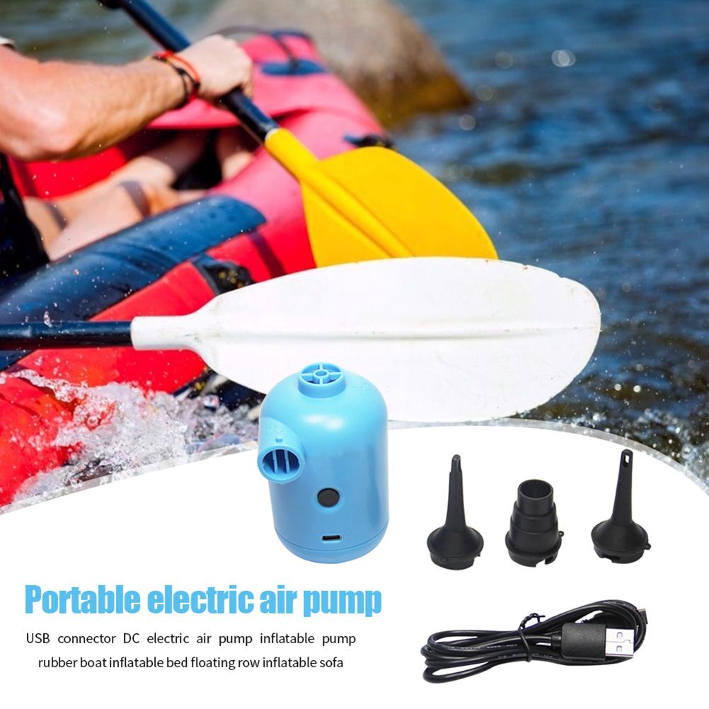 Bärbar Elektrisk Luftpump DC5V USB-kontakt Paddel Gummibåt Säng Soffa Flytande Rad Uppblåsbar Pump med 3 Munstycken