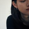 Green [925 Silver] Two.silver.210 / Thick Basic Earring