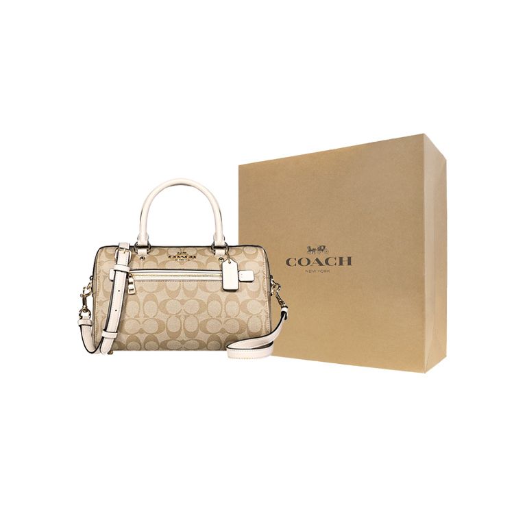 Coach Rowan 27 Logo Zip Closure Boston Bag Women handbags Light-Khaki 83607-IMDQC