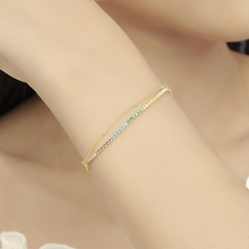 Zirkon-Regenbogenarmband, vielseitig und stapelbar, S925-Silberfarbe voller Diamanten, leichtes, luxuriöses Nischendesign, einfaches verstellbares Armband