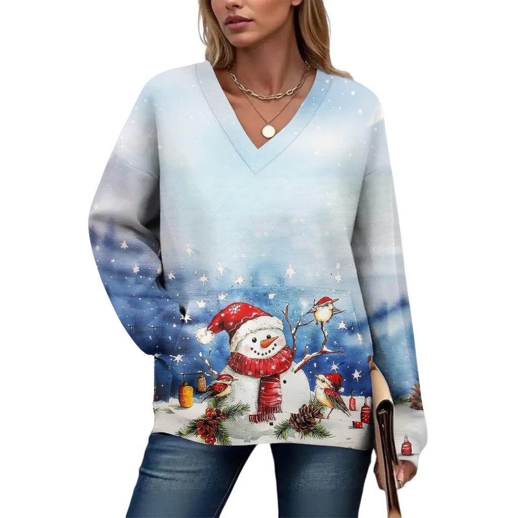 Women's Casual And Fashionable Christmas Print Long-Sleeved Top