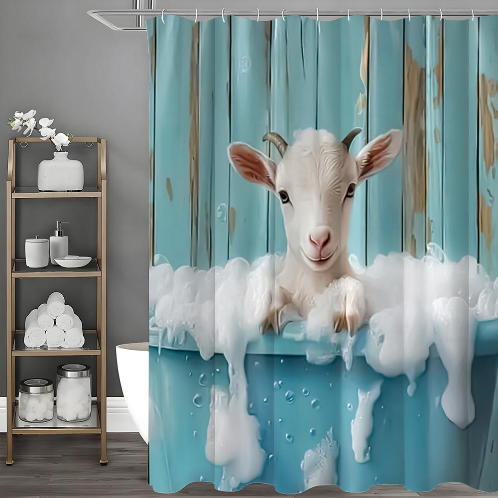 Lamb Bath Plank Blue Shower Curtain, Bathroom Decorative Shower Curtain, Waterproof Shower Curtain with Hooks
