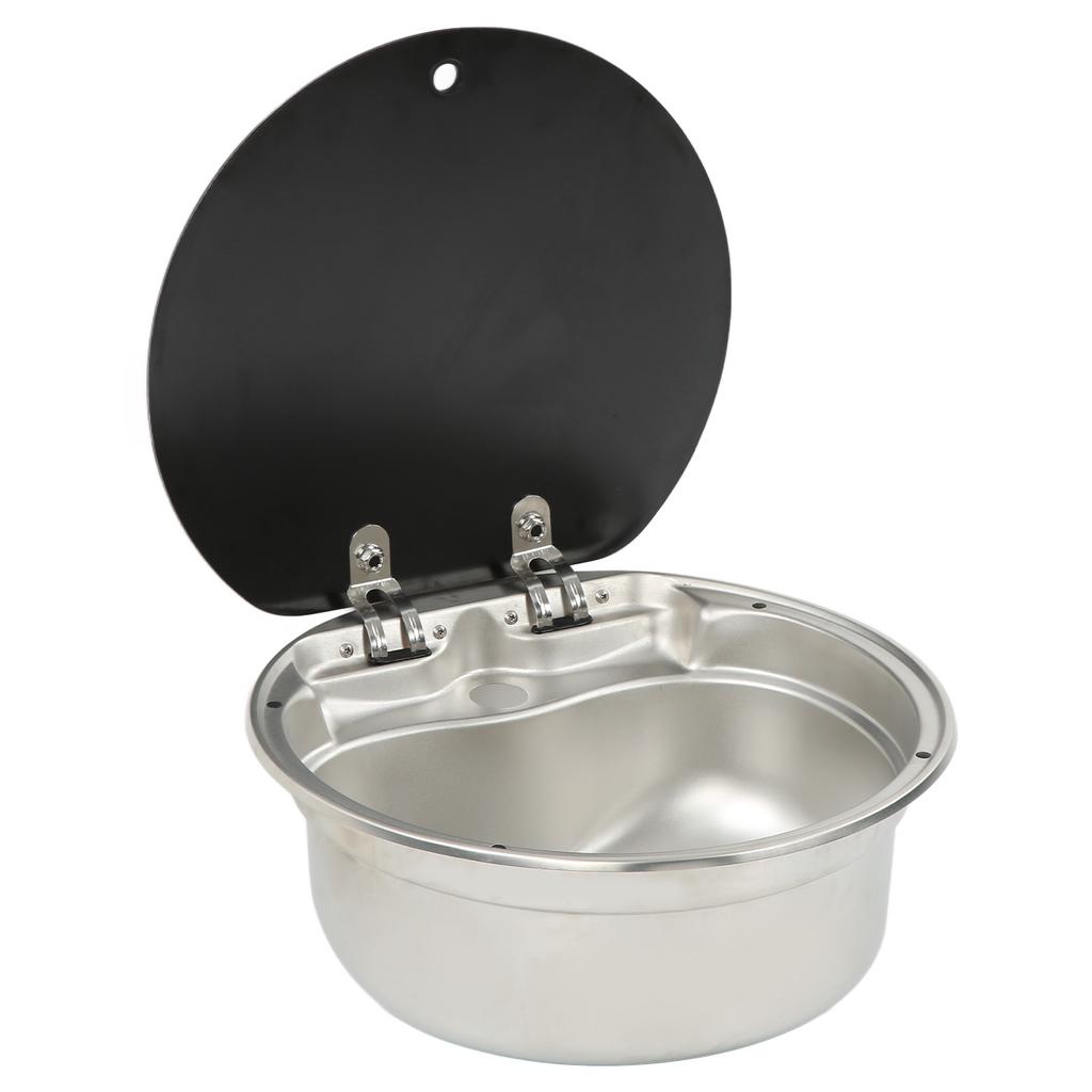 RV Sink Single Bowl Stainless Steel Hand Wash Basin Sink with Tempered Glass Lid for Caravans Camper
