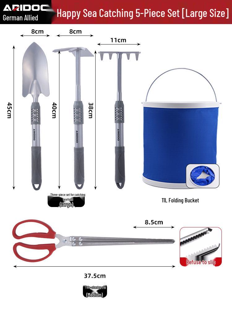 Tide-Chasing Tool Kit: Children's and Adults' Seaside Sand and Clam Digging Set with Shovel and Clips