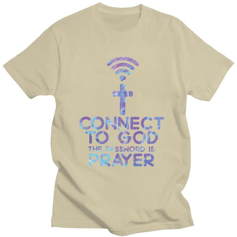 Custom Jesus Christian Tee Connect To God The Password Is Prayer T Shirt Men Short Sleeve Pure Cotton Tshirt Leisure Tee Tops