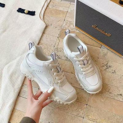Damen neue Mesh atmungsaktive farblich passende Freizeitschuhe modisch rutschfest leicht Schnürschuhe Dad-Schuhe retro