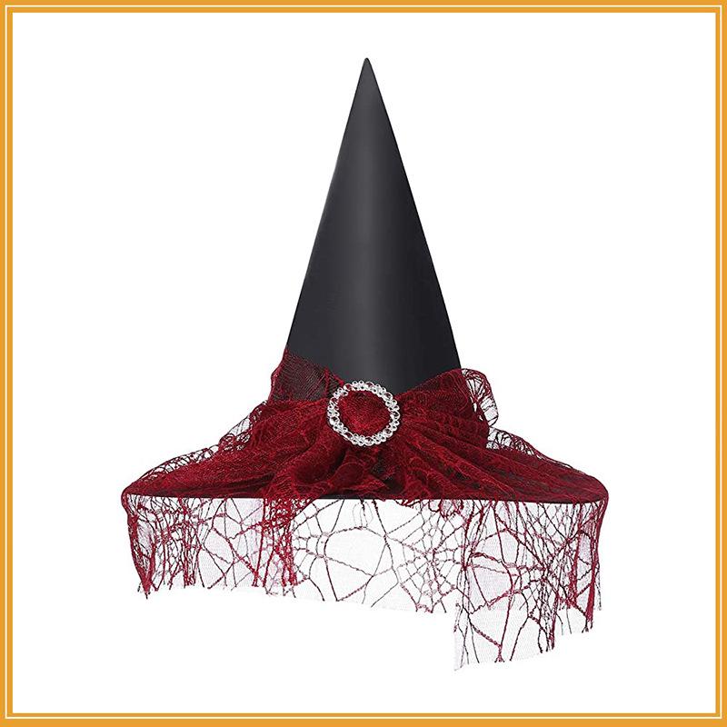 Mysterious Witch Hat with Lace Veil - Halloween Magician Costume Accessory