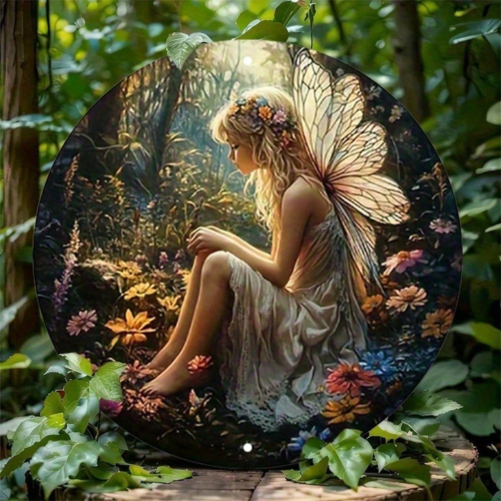 

Rustic Round Aluminum Wall Art Fairy Girl with Butterfly Wings Metal Tin Sign Vintage Home Decor 20x20 разноцветный