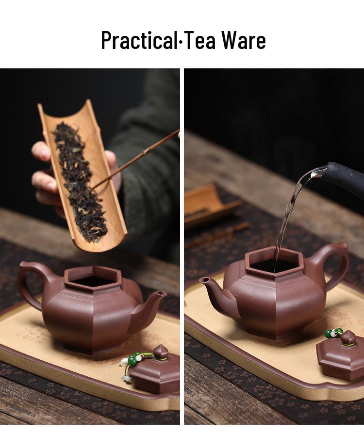 Handmade Yixing Zisha Six-Sided Teapot Set for Brewing Tea