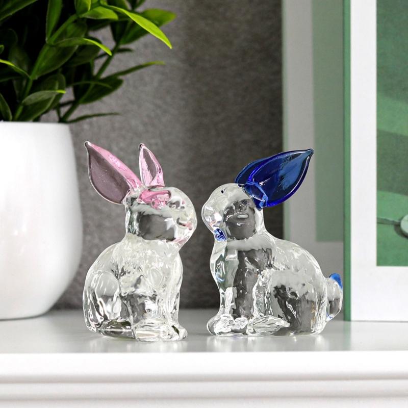 Křišťálové figurky králíků Skleněná soška zvířete Ozdoba Zahrada Dvůr Sběratelské předměty Dárek pro domácí kancelář Stolní dekorace
