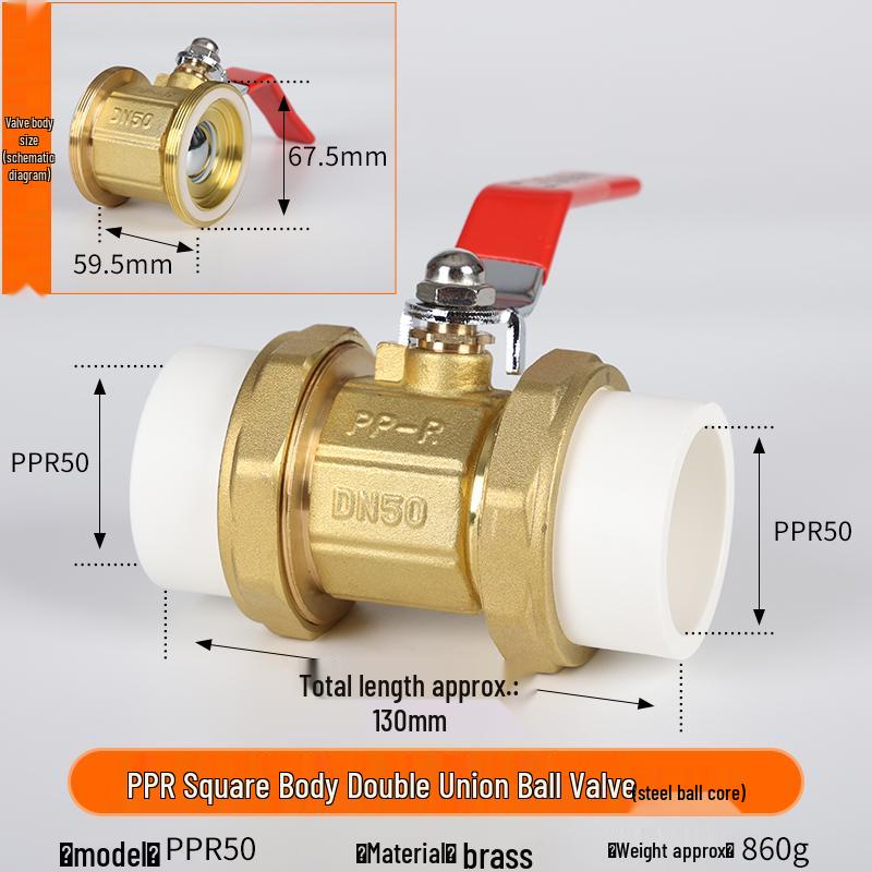Yanghang PPR Doppelverschraubung Kupferkugelhahn, Wasserrohrfittings Verbinder, Heißschmelz 20 Schalter, 6-Punkt, 25mm Ventil.