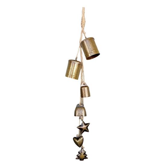 Rustic Christmas Bells Metal Tibetan Inspired Bells Decorative Cow Bells with 4 Bells on Hanging Rope for Home Door Mantel Decor