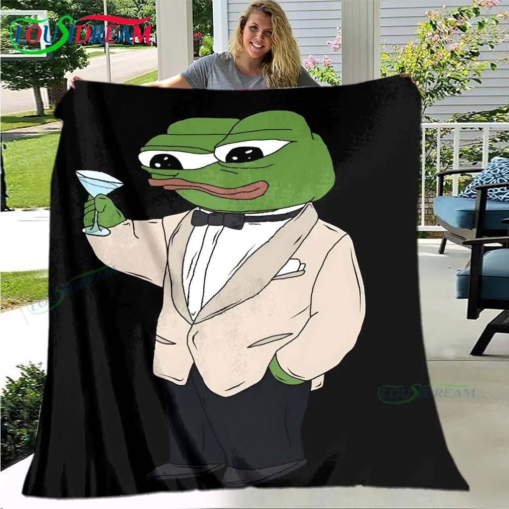 Cartoon Frog Pepe  Printed Four Season Blanket Sofa Cover Travel Bed Plush Office Break Blanket Birthday Gift Picnic Blanket