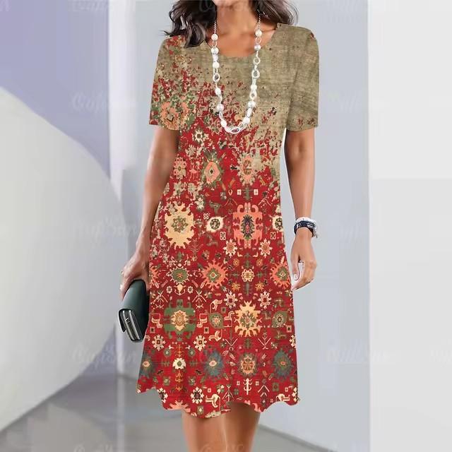 3D Digital Printing Dresses Women's Summer Short-sleeved O-neck Casual Loose Dress