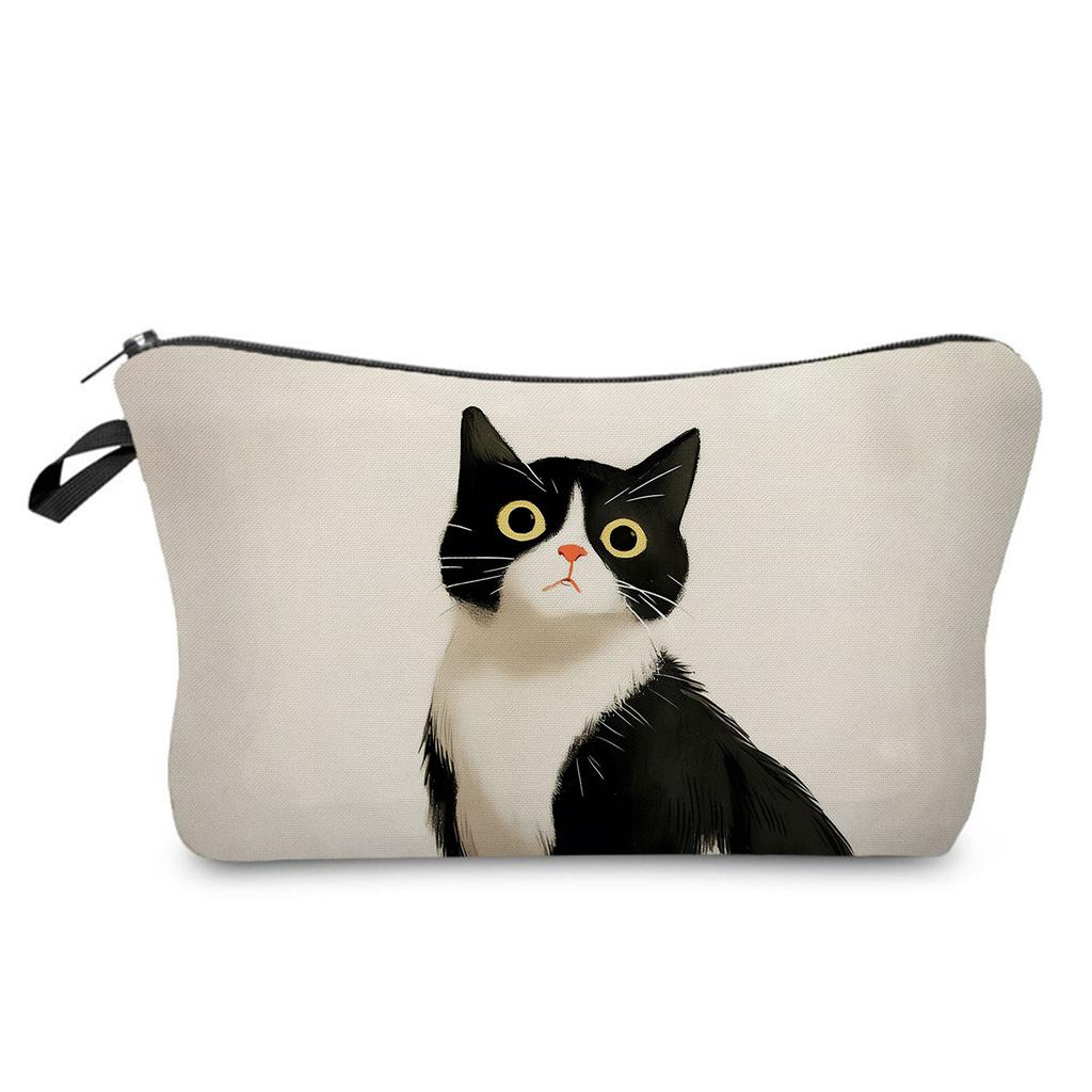 Black Cat Printed Cosmetic Bag, Daily Travel Nail Polish Storage Bag, Lipstick Skin Care Product Clutch Bag