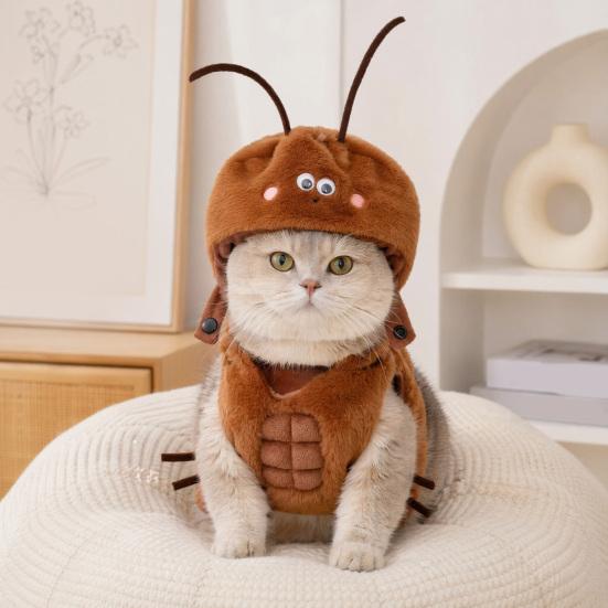 Jijijing 1 Set Funny Cockroach Pet Costume, Adjustable Headgear And Sleeveless Tank Top, Plush Cozy Outfit for Small Medium Dogs Cats Party Wear